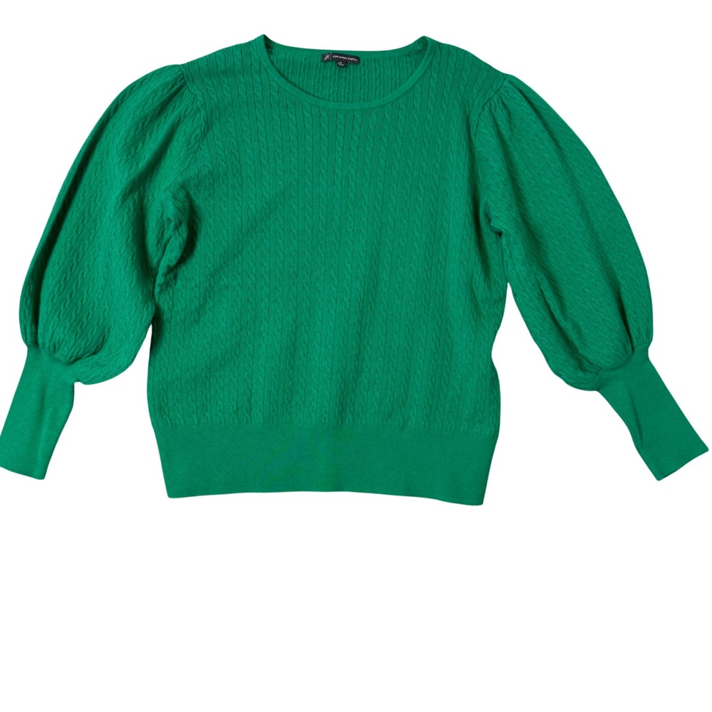 Adrianna Papell Green Cable Knit Sweater Puff Balloon Sleeve Pullover Knit XL